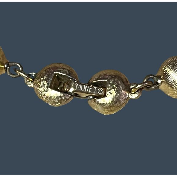 Vintage Monet Gold-Tone Twisted Rope Chain Necklace With Textured Beads & Clasp - Picture 6 of 8